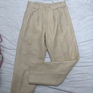 Vintage Saxony Cream Leather Pleated Pants size 32